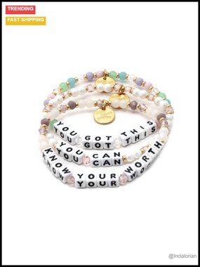 Gold Plated Stretch Beaded Bracelet Set of 3 Inspirational Stack